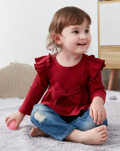 Miniatura 2 de YALLET Conjunto de ropa de bebé niña con volantes y pantalones de mezclilla rasgados