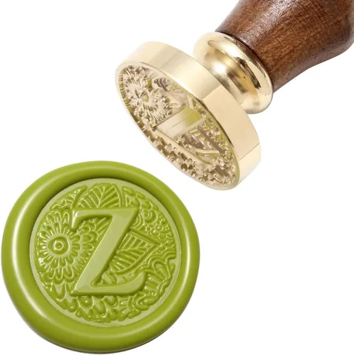 Miniatura 14 de Yoption - Sello de cera con letra A, cabeza de latón, alfabeto botánico, sello de sellado inicial con mango de madera