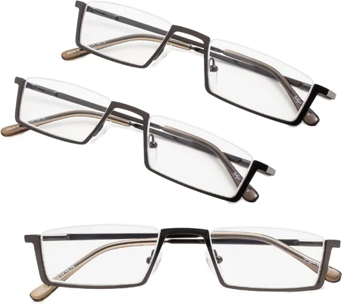 GUD Gafas de lectura 3 pares de lentes de lectura de media montura para hombres y mujeres