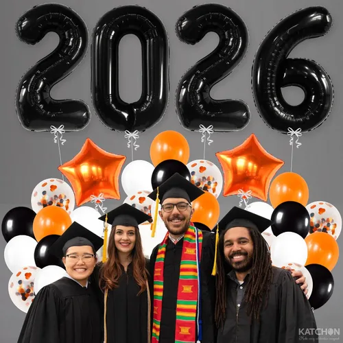 Miniatura 7 de KatchOn, Juego de globos negros 2026, gigantes de 40 pulgadas, paquete de 34 Globos de graduación naranja y negro 2026, decoraciones de graduación