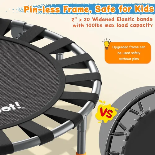 Miniatura 5 de Premium 3FT Foldable Toddler Trampoline for Kids Ages 3-6, 36 Inch ASTM Certified Mini Trampoline with Adjustable Handle, 100 lbs Capacity, Quiet
