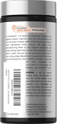 Miniatura 3 de Horbäach Vitamina B12 1000 mcg Sublingual 400 Comprimidos de Disolución Rápida Suplemento de Metilcobalamina para Mujeres y Hombres Sabor a