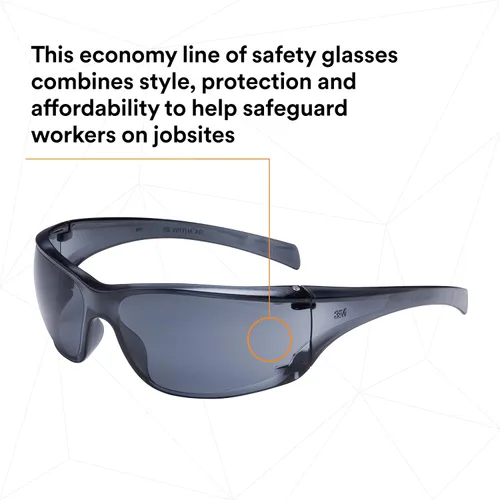 Miniatura 3 de 3M Anteojos de seguridad, Virtua AP, 1 par, ANSI Z87, antiniebla, revestimiento antiarañazos, lente gris, montura gris, protectores laterales