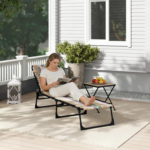 Miniatura 8 de Outsunny Tumbona plegable, silla de bronceado para patio, tumbona para exteriores con respaldo reclinable de 4 posiciones, asiento de malla Arco