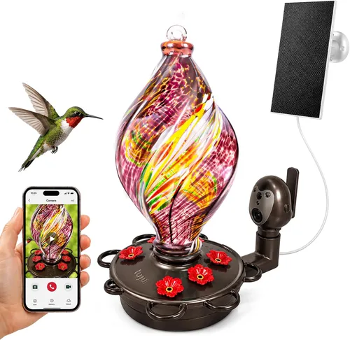 Miniatura 7 de LUJII - Comedero de colibrí en forma de helado en espiral para colgar al aire libre, de vidrio soplado a mano, 830 ml, a prueba de fugas y óxido