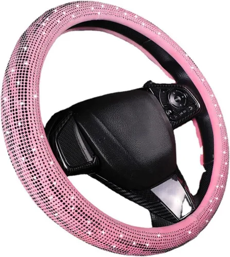 Miniatura 5 de Bling Bling - Funda para volante con diamantes de imitación brillantes para niñas, ajuste universal de 14.5 pulgadas, C-beige