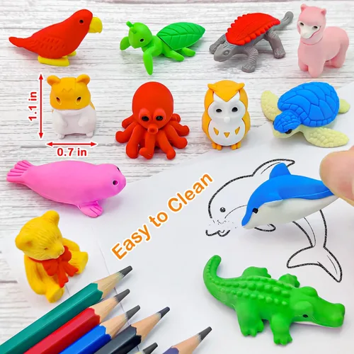 Miniatura 4 de 70 piezas de borradores de animales de escritorio para niños, premios de aula, borradores de rompecabezas, borradores de animales para caja