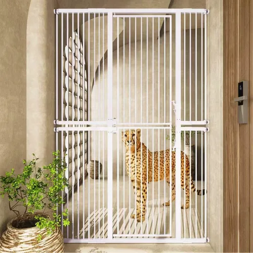 Miniatura 11 de Puerta extra alta para gatos de 55.11 pulgadas de ancho de 29.5-40.6 pulgadas de ancho para puerta de mascotas con puertas para gatos, kit de Blanco