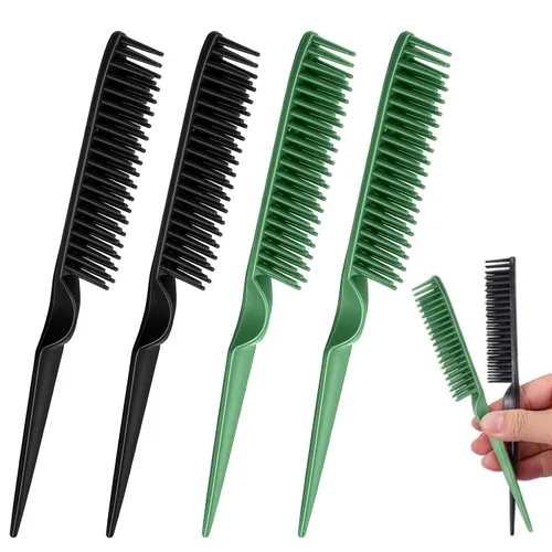 3 Row Comb, 4 PCS Curl Defining Combs Triple Row Styling Comb, Rat Tail Teasing Brush, Styling Hair Combs for Women Detangling, Defining and Curls