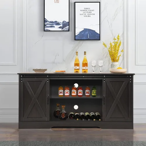 Miniatura 8 de 4ever2buy Armario de café con almacenamiento, gabinete de cocina de 59 pulgadas con puerta corrediza de granero, mesa de café con para sala