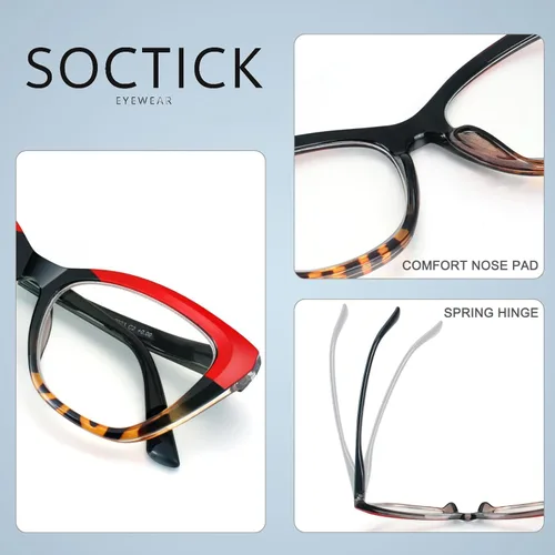 Miniatura 3 de Lentes de lectura elegantes para mujer, paquete de 4 unidades, de gran tamaño, bloquean la luz azul, con combinaciones de colores de moda (C2 x 0.00)