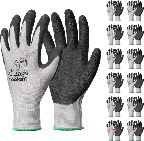 Miniatura 30 de toolant Guantes de trabajo de látex arrugado a granel, guantes de trabajo de seguridad con revestimiento de goma para hombres y mujeres, 12 pares