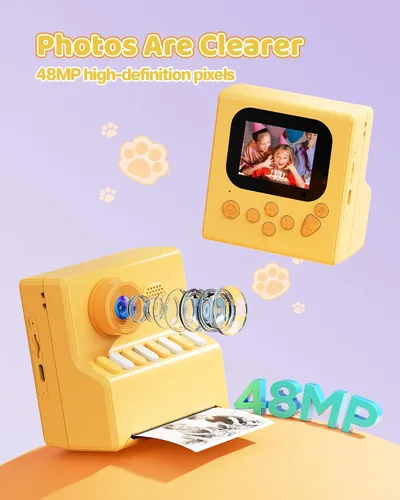 Miniatura 3 de Cámara de impresión instantánea para niños naranja: Cámara de impresión instantánea HODDRCCN - 2.5 horas de tiempo de uso - Grabación de video 1080P