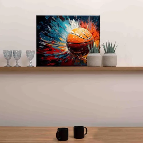 Miniatura 3 de Aihonmin Pintura por números, tema de baloncesto, kit de pintura al óleo para niños y adultos, pintura de dibujo de 16 x 20 pulgadas, pigmento Bola