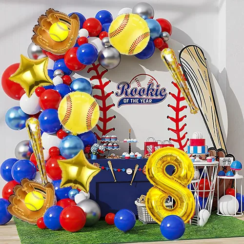 Miniatura 4 de 9 globos de sóftbol – Globos de papel de aluminio Mylar con número de cumpleaños de sóftbol – Suministros y decoraciones para fiestas (8vo)