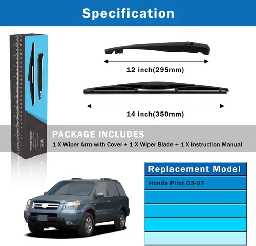 Miniatura 30 de WTI Juego de escobillas de limpiaparabrisas trasero Compatible con Honda CRV 2007-2011 CR-V SUV Kits de limpiaparabrisas traseros Montaje