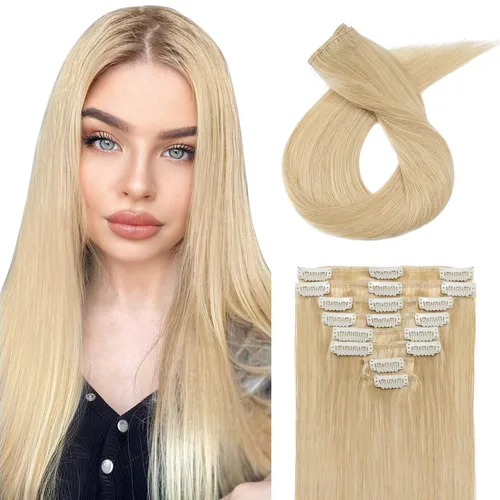 Miniatura 21 de Extensiones de cabello con clip, cabello humano Remy, extensiones de cabello largo lacio de una pieza con 5 clips, con gancho para colgar