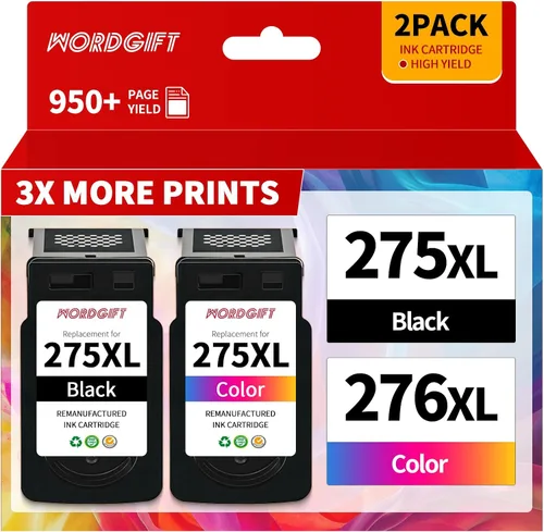 Cartucho de tinta remanufacturado 275XL y 276XL para Canon PG-275 y CL-276 Combo Pack compatible con impresoras Canon PIXMA TS3520 TS3522 TS3500 y