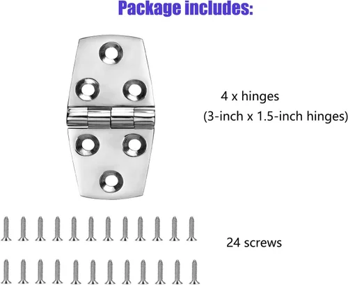 Miniatura 6 de Bisagras de escotilla de barco, bisagras marinas de acero inoxidable, 3 pulgadas x 1.5 pulgadas (2.992 x 1.496 in), sin ruido, acero inoxidable 316