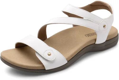 Miniatura 9 de Rihero Sandalias ortopédicas para mujer, con soporte de arco, cómodas sandalias planas con correa ajustable para caminar en la playa en verano