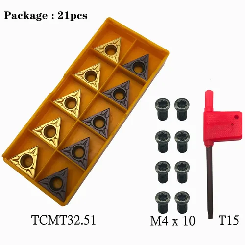 Miniatura 7 de 21 piezas TCMT32.51 TCMT16T304 Insertos de torneado de carburo Insertos de repuesto para soporte de herramientas de espuma con tornillos hexagonales