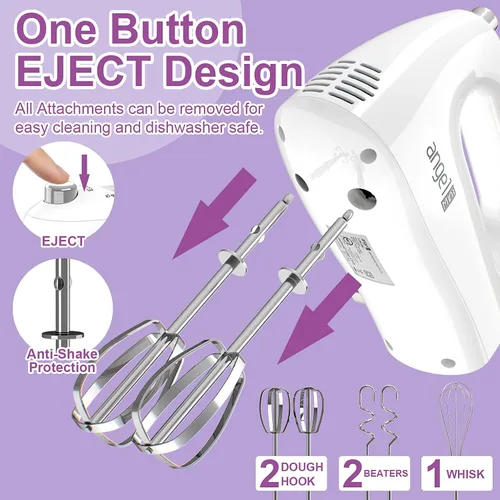 Miniatura 4 de Batidora de mano, batidora de mano portátil de cocina de 400 W con botón de expulsión, 5 velocidades y 5 accesorios de acero inoxidable, batidores