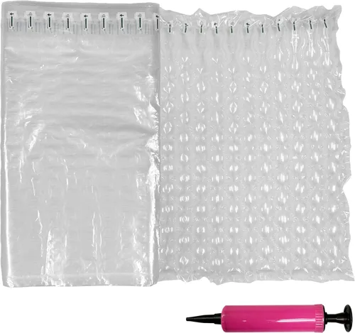 Miniatura 7 de Rollo de envoltura inflable de burbujas de 10 pulgadas x 144 pies, incluye bomba, almohadas de aire grandes y resistentes para envío, almohadas