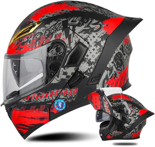 Miniatura 12 de Casco de motocicleta Bluetooth modular, casco moto plegable con visera interior, visera solar, doble lente de seguridad, casco aprobado por DOT