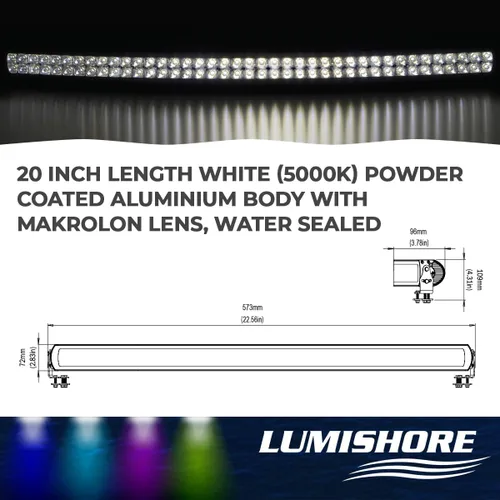 Miniatura 3 de Lumishore Proyector LED de 20 pulgadas, barra de luz blanca impermeable, 33,750 lúmenes/15,000 lúmenes de montaje (60-0471)