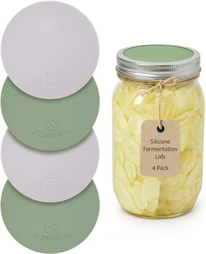 Elementi Tapas de fermentación para tarros de masón, juego de 4 tapas de silicona de fácil agarre para frascos Mason de boca ancha, kit de