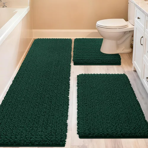 Miniatura 69 de ACCUMTEK - Juego de 2 alfombras de baño de lujo en color beige de 32"x20"+24"x17", alfombras de baño ultra suaves y gruesas absorbentes, alfombra