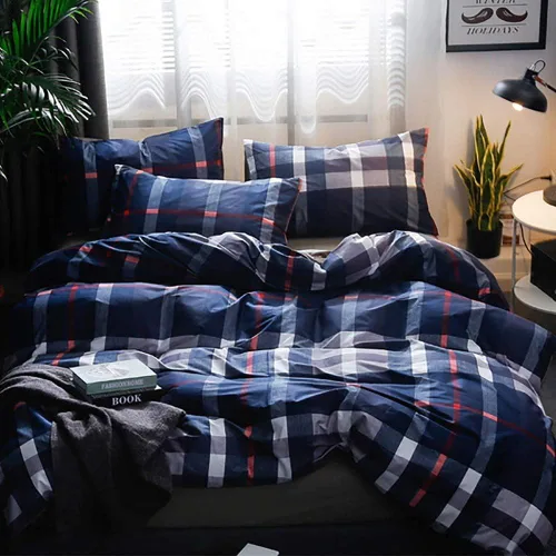 Miniatura 6 de Houseri Juego de funda de edredón de tamaño individual a cuadros azul claro y blanco para niños, juego de cama azul bebé para niños y niñas, juego