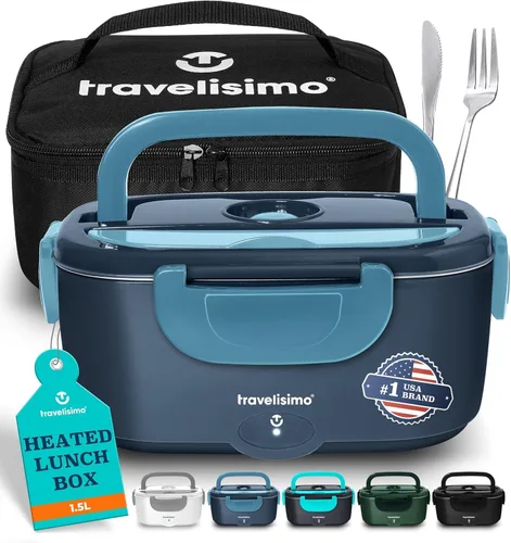 Miniatura 9 de TRAVELISIMO Fiambrera eléctrica para adultos de 80 W con calefacción para hombres, calentador de alimentos portátil de acero inoxidable de 1.5 L