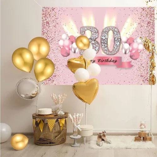 Miniatura 4 de Decoraciones de cumpleaños número 30 para mujer, cartel de fondo de feliz cumpleaños 30, cartel de tela para fiesta de aniversario de 30 años