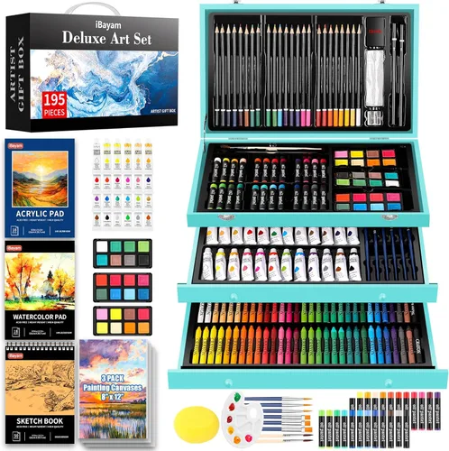 Miniatura 8 de iBayam Juego de Arte para Niños, Adolescentes, Niñas, Niños, Adultos, Caja de Regalo Deluxe de 195 Piezas con 3 Libretas de Dibujo, Lienzo A4, Kits
