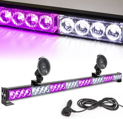 Miniatura 15 de Barra de Luz Estroboscópica de Emergencia Blanca/Verde de 36 pulgadas, 13 Patrones de Destello, Asesor de Tráfico, Advertencia de Peligro, Barra
