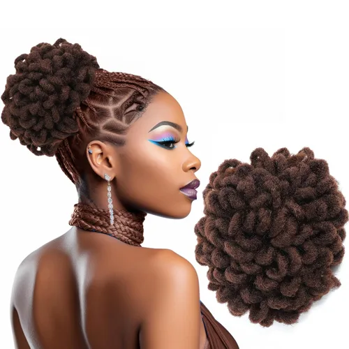 Miniatura 15 de DreadLocks Chignons Afro High Puff Cola de Caballo con Cordón Moño de Cabello Postizos Faux Locs Chignons con Clip Cola de Caballo para Mujeres
