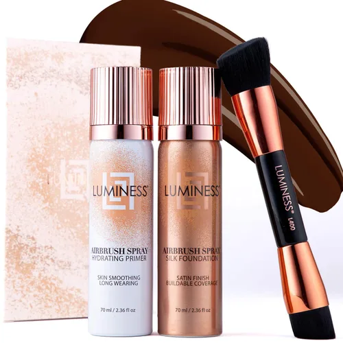 Miniatura 15 de LUMINESS Silk Airbrush Spray Foundation Kit de 3 piezas – base, prebase y brocha de maquillaje en ángulo de doble cara – Cobertura modulable