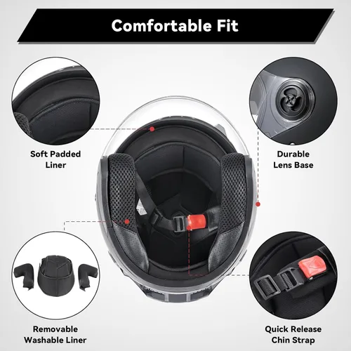 Miniatura 5 de Casco de motocicleta abierto para adultos 3/4, con doble visera, para moto, scooter, ebike, ciclomotor, para hombres y mujeres, aprobado por el DOT
