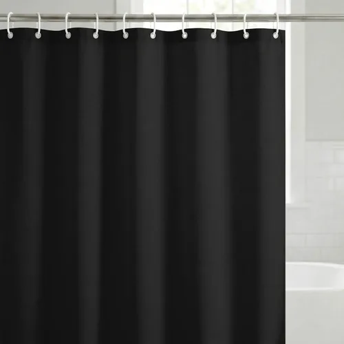 Americanflat 71x74 Cortina de Ducha Sólida Negra - Cortina de Ducha Larga Resistente al Agua con Ojales de Metal Duraderos y 12 Ganchos - 100%