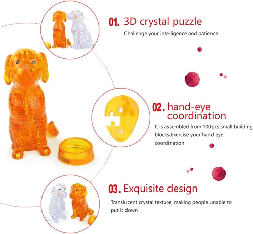 Miniatura 2 de Rompecabezas de cristal 3D para perros, rompecabezas de cristal para rompecabezas a partir de 16 años, 41 piezas (naranja)