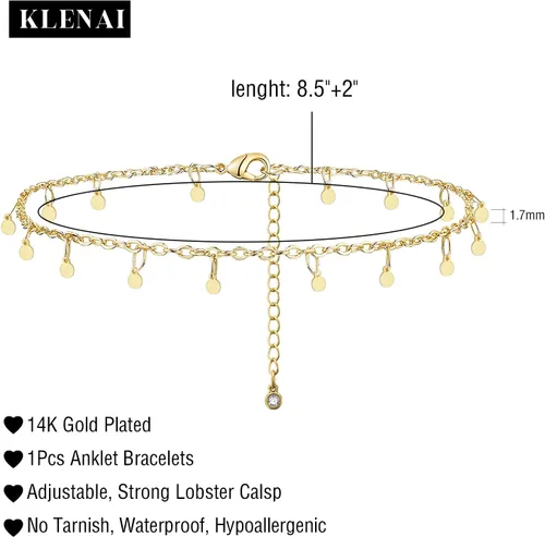 Miniatura 5 de Tobilleras de oro para mujer, chapadas en oro de 14 quilates, hechas a mano, delicadas capas de corazón, tobillera para mujer, impermeable, cuentas