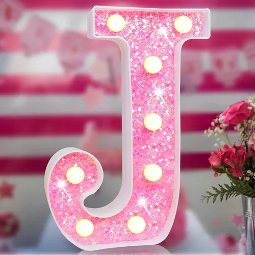Miniatura 22 de Letras rosas iluminadas, letras del alfabeto con purpurina, letras LED de marquesina, que funcionan con pilas, para iluminar por la noche