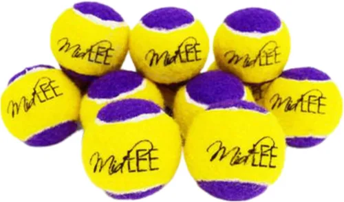 Midlee Squeaky Mini pelota de tenis para perros de 1.5 pulgadas, paquete de 12 (amarillo/morado)