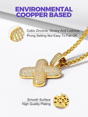 Miniatura 4 de Richsteel Collar brillante de circonita cúbica con letras de burbujas para hombres y mujeres, chapado en oro de 18 quilates, joyería con monograma