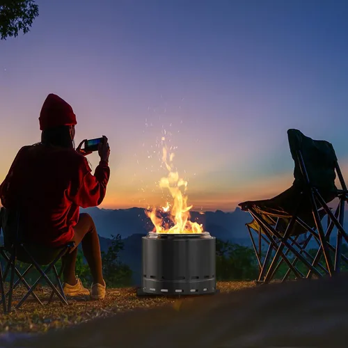 Miniatura 6 de ROOMTEC Fogata sin humo de 15 pulgadas, hoguera portátil de leña con soporte y bolsa, hoguera fácil de limpiar con cenicero extraíble, chimeneas