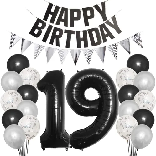 Miniatura 16 de Juego de decoraciones de fiesta de cumpleaños número 15 para niñas, niños, mujeres y hombres, pancarta negra con letras de feliz cumpleaños