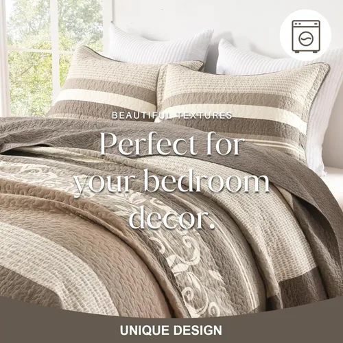 Miniatura 8 de Colchas ligeras tamaño King de 120x120, colcha de microfibra extra grande 100% algodón, colcha reversible con patrón botánico a rayas, juego de ropa