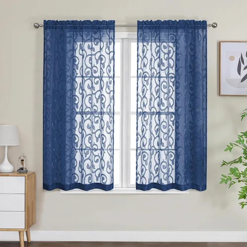 Miniatura 94 de OWENIE Furman - Juego de 2 paneles de cortinas traslúcidas negras de 24 pulgadas de largo, cortinas semitransparentes de jacquard ligeras y aireadas