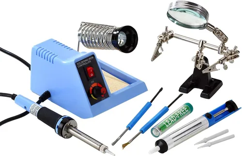 Kit de estación de soldadura controlada por temperatura de 48 W con mano de ayuda, bomba de desoldadura, kit de ayuda de soldadura, soldadura y 2